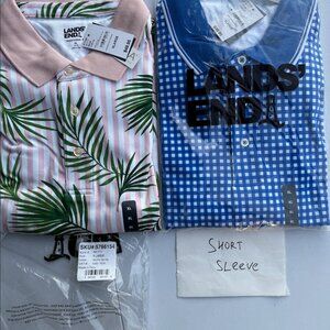 Set‎ of 2 Lands' End Men's Supima Jacquard Polo XL Striped & Check Short Sleeve